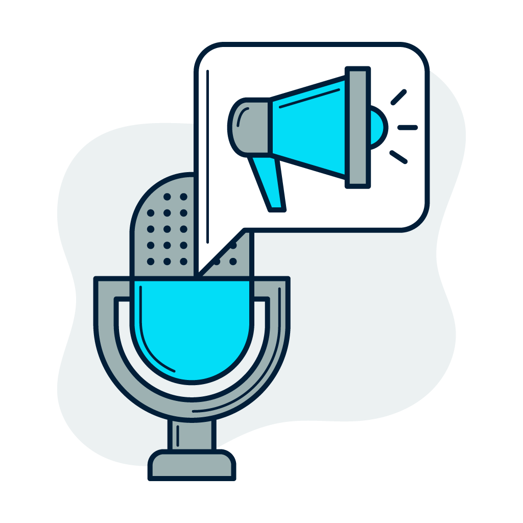 Voice-over library icon for podcast audio branding page